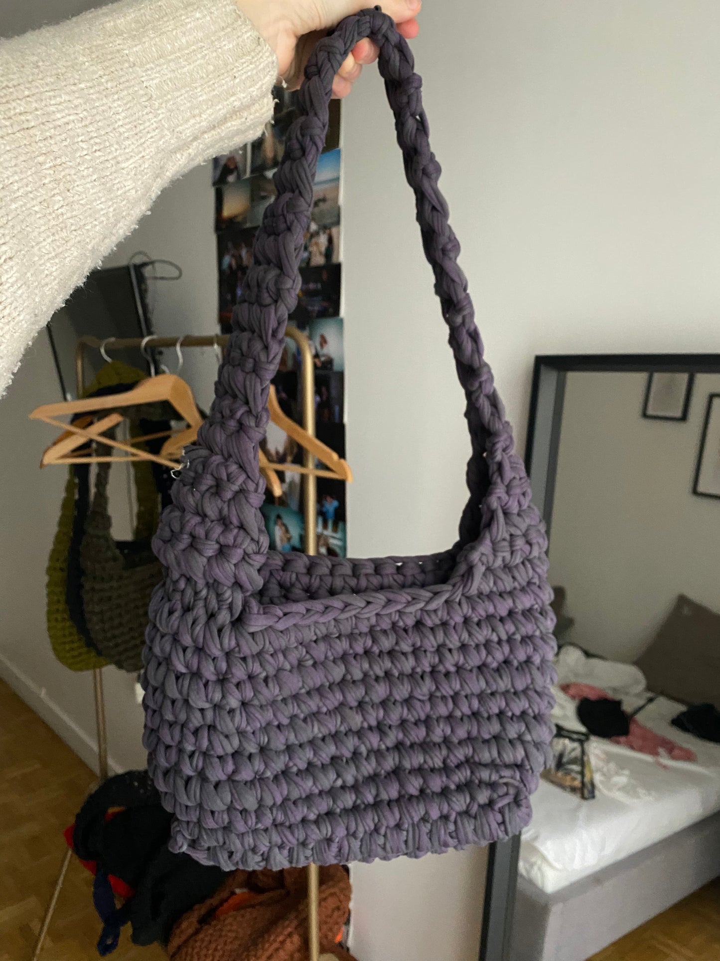 Sac en crochet prune marbré