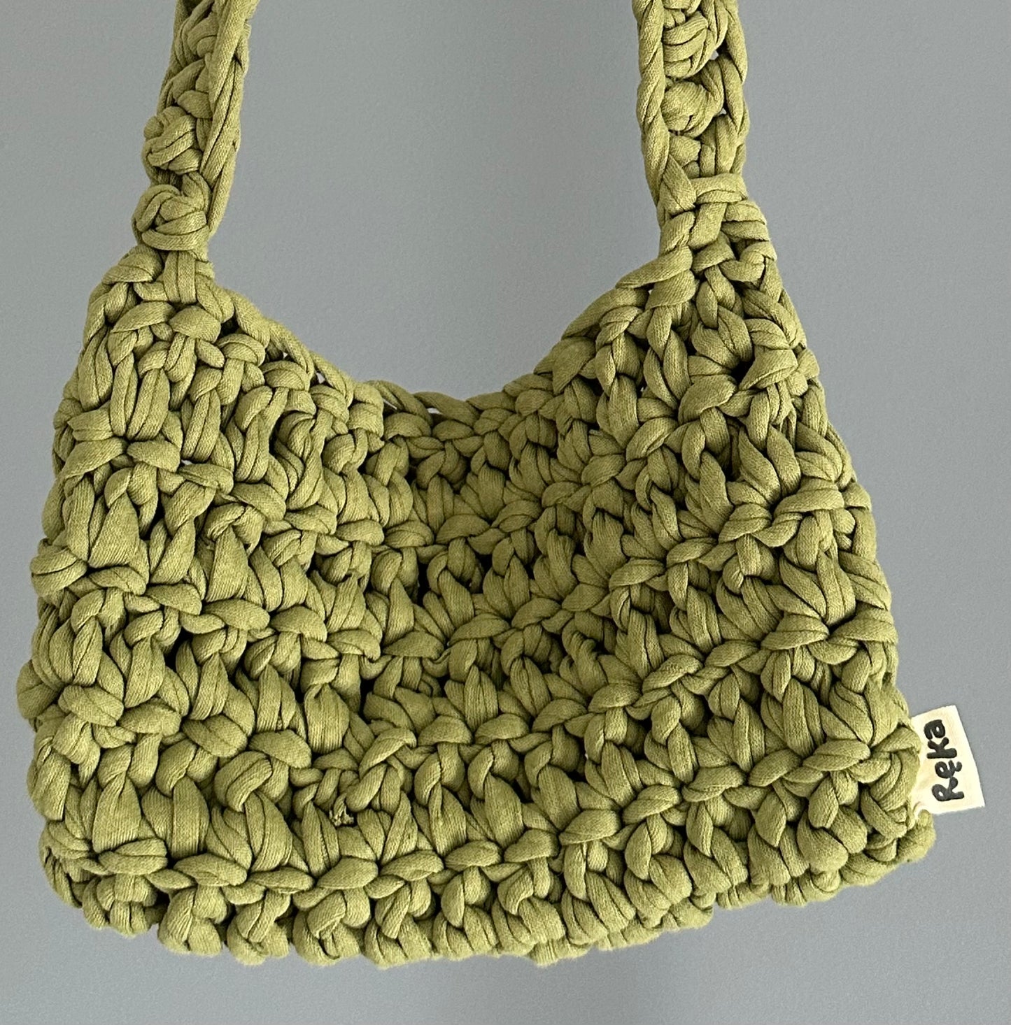 Sac baguette en crochet vert
