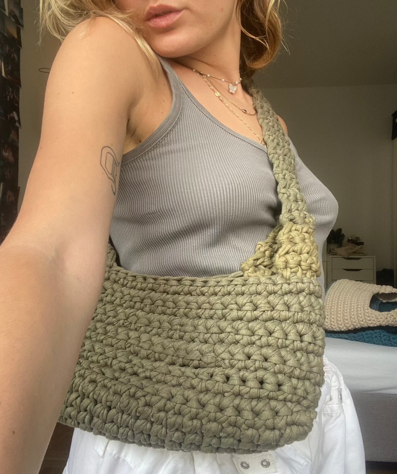 Sac en crochet kaki