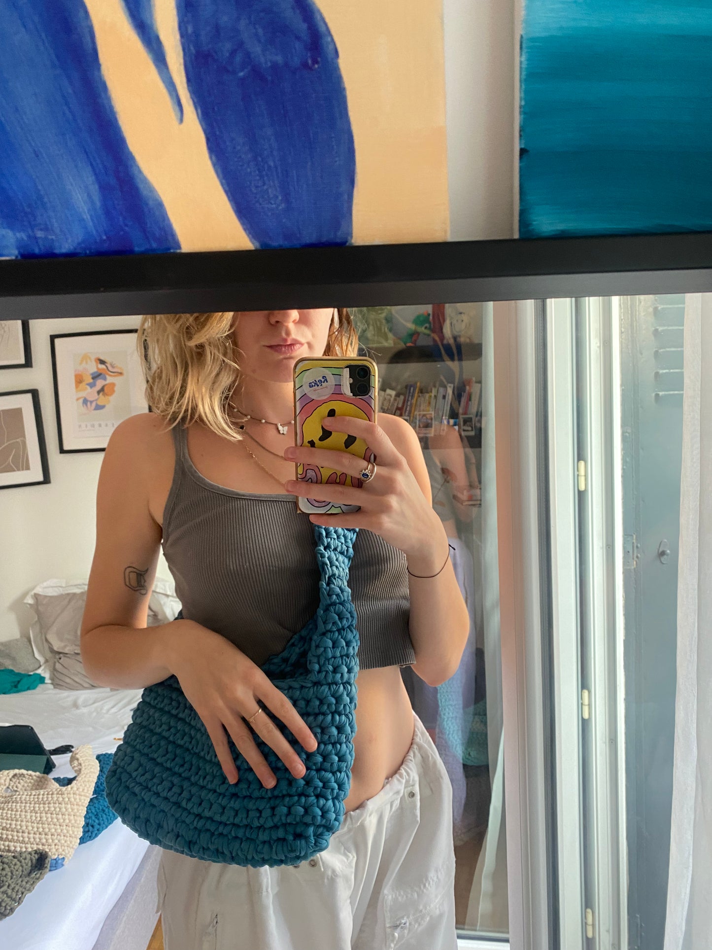 Sac en crochet turquoise clair