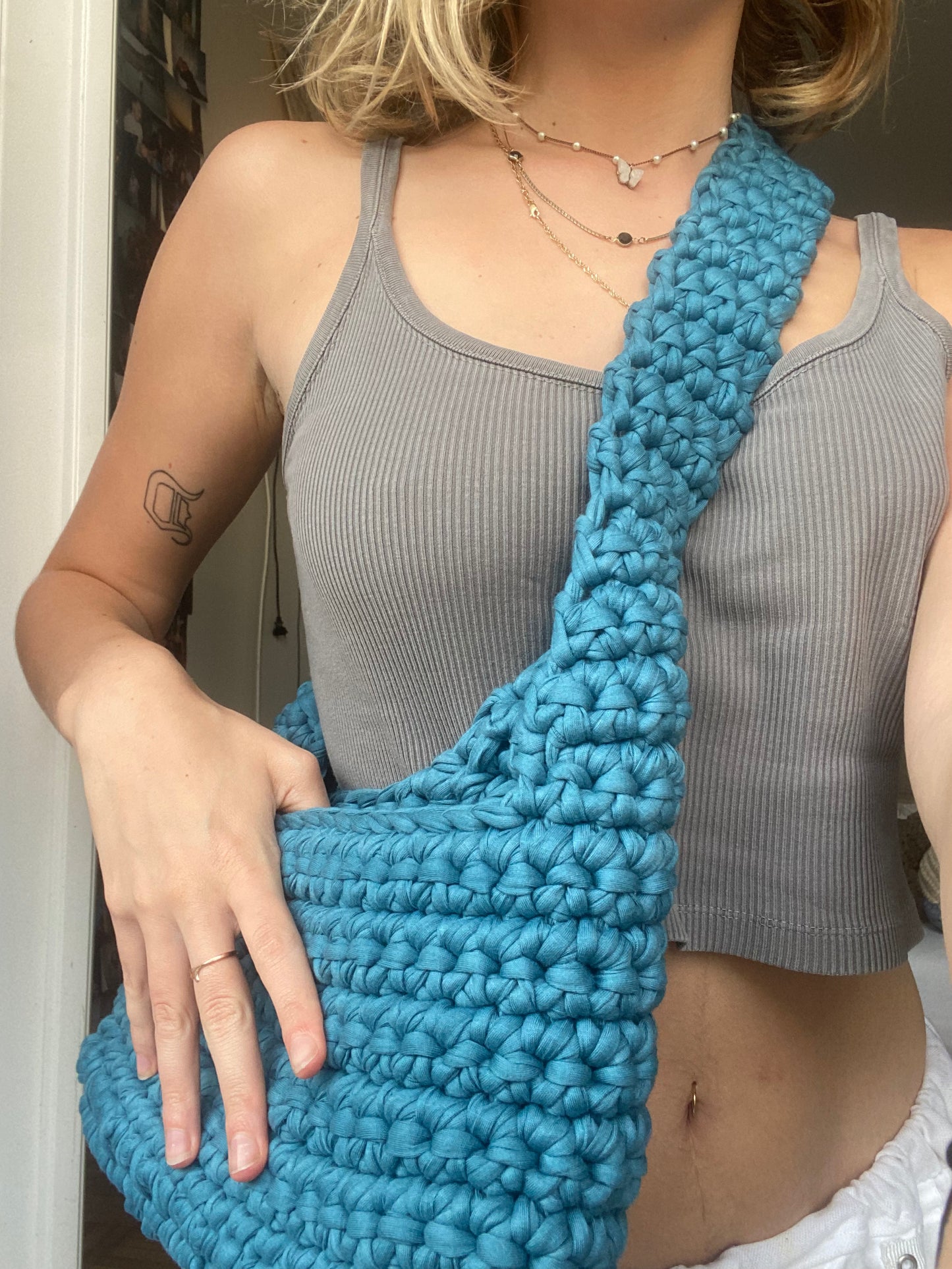 Sac en crochet turquoise clair