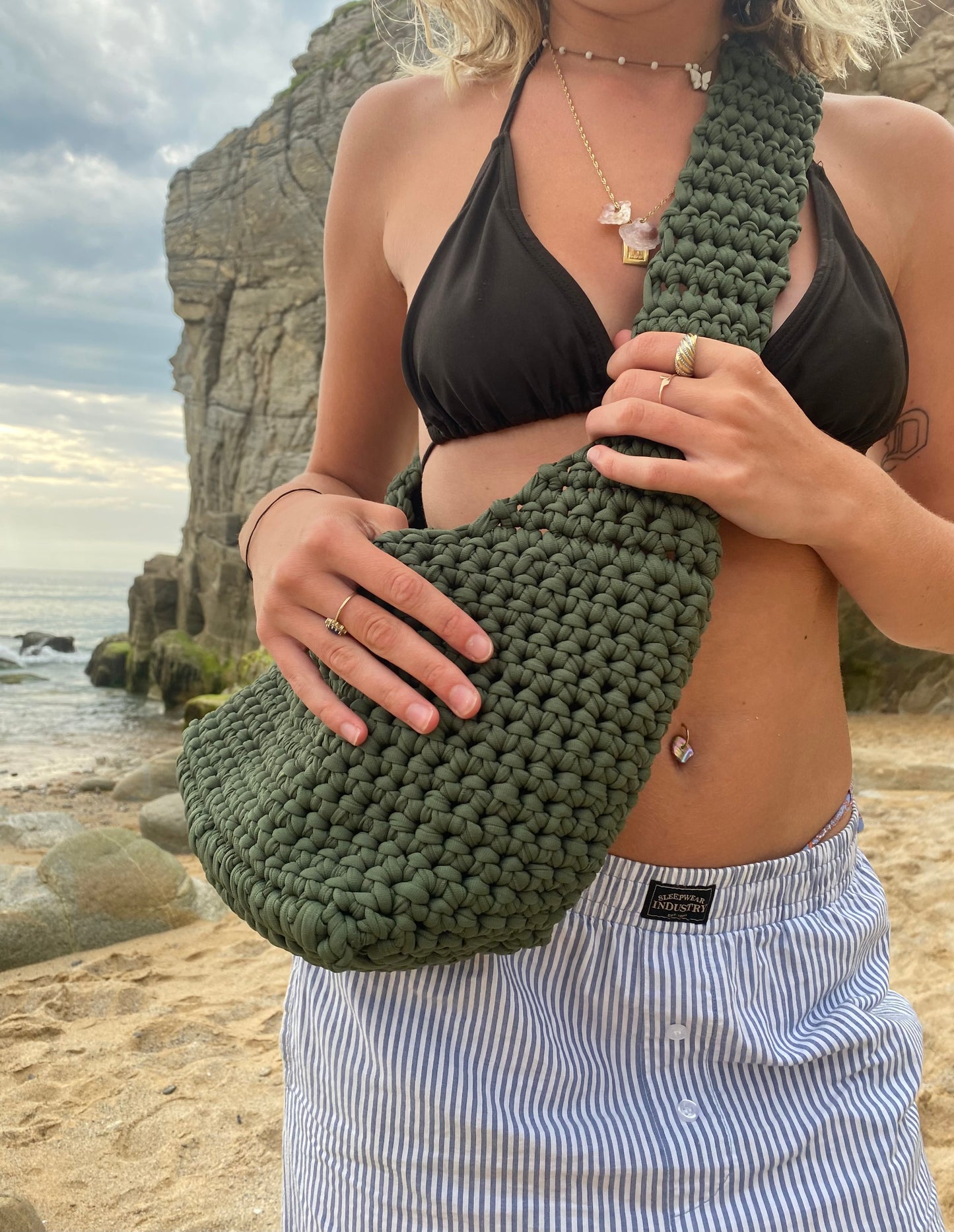 Sac en crochet kaki