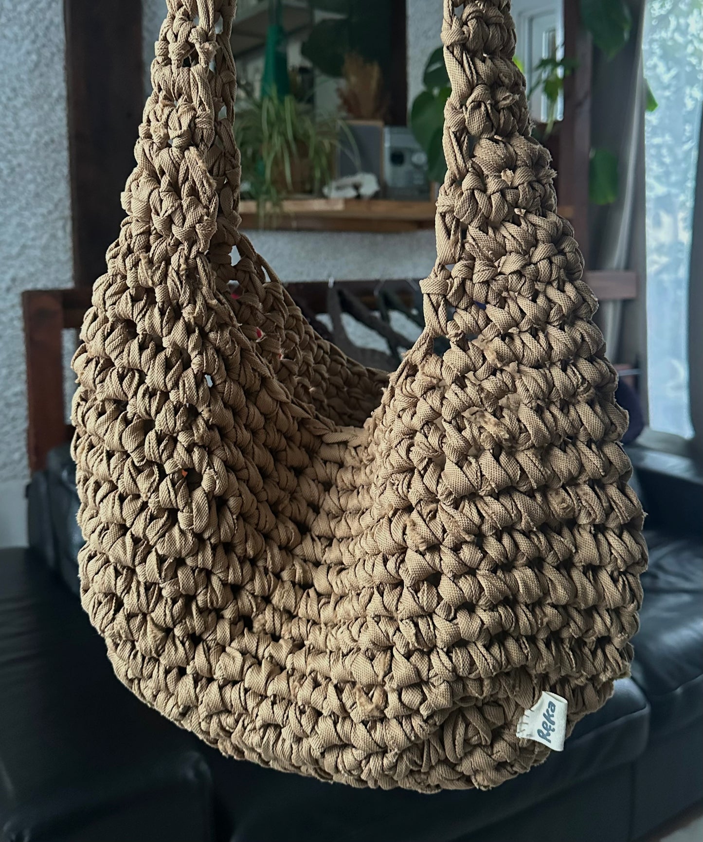 Sac en crochet bandoulière camel