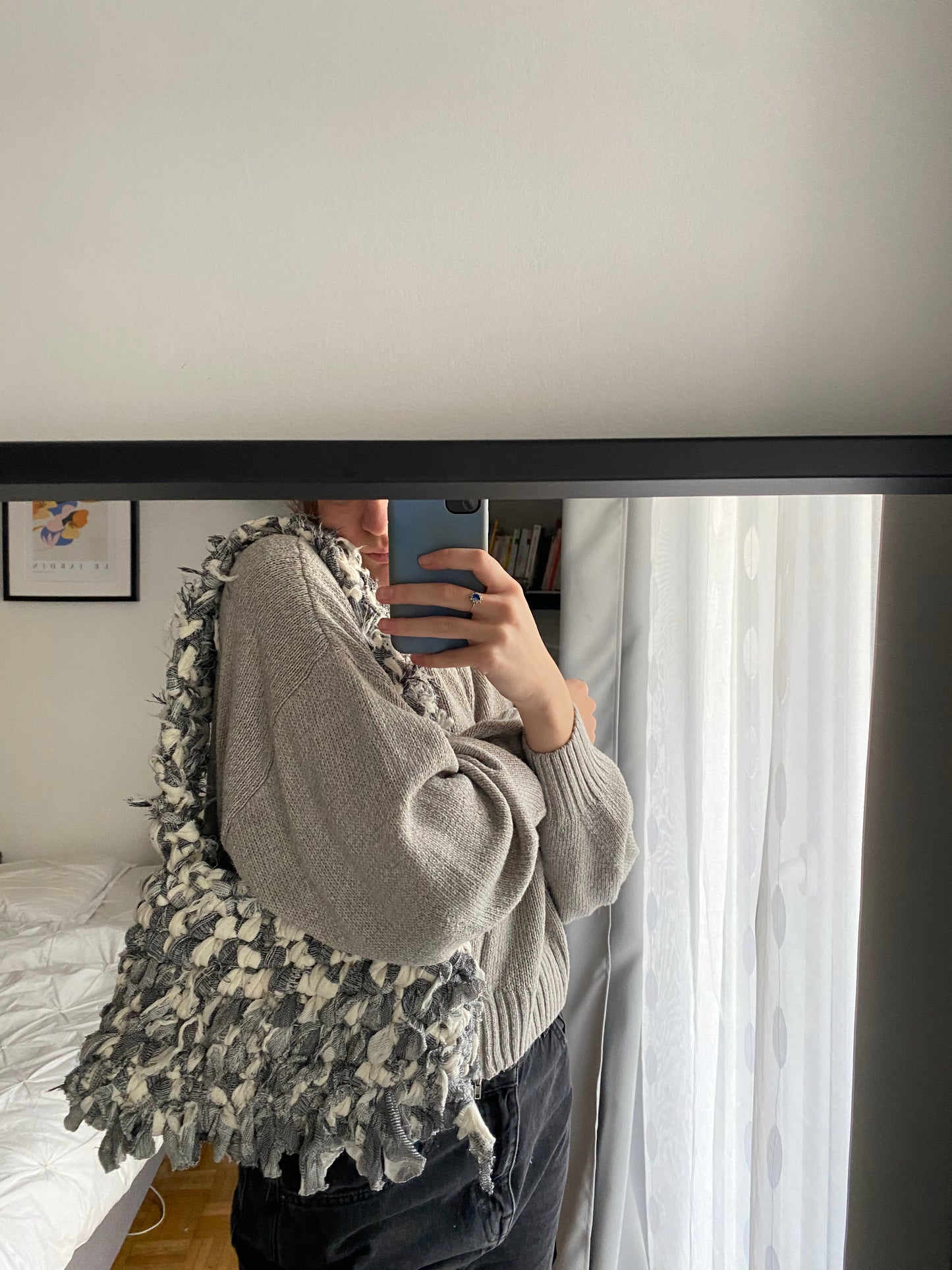Sac en crochet destroy gris blanc cassé