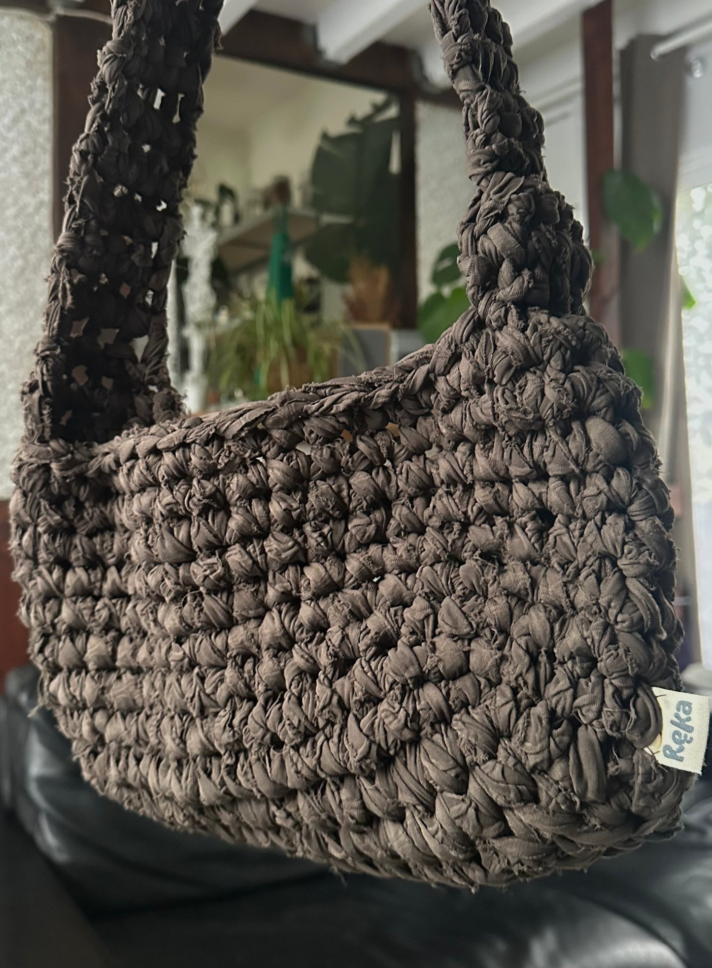 Sac en crochet bandoulière marron destroy