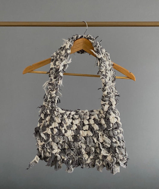 Sac en crochet destroy gris blanc cassé