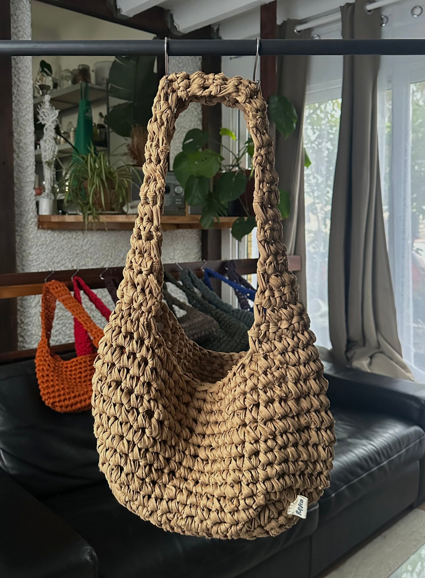 Sac en crochet bandoulière camel