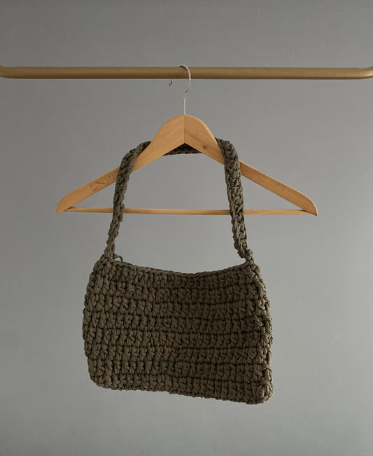 Grand Sac baguette en crochet kaki