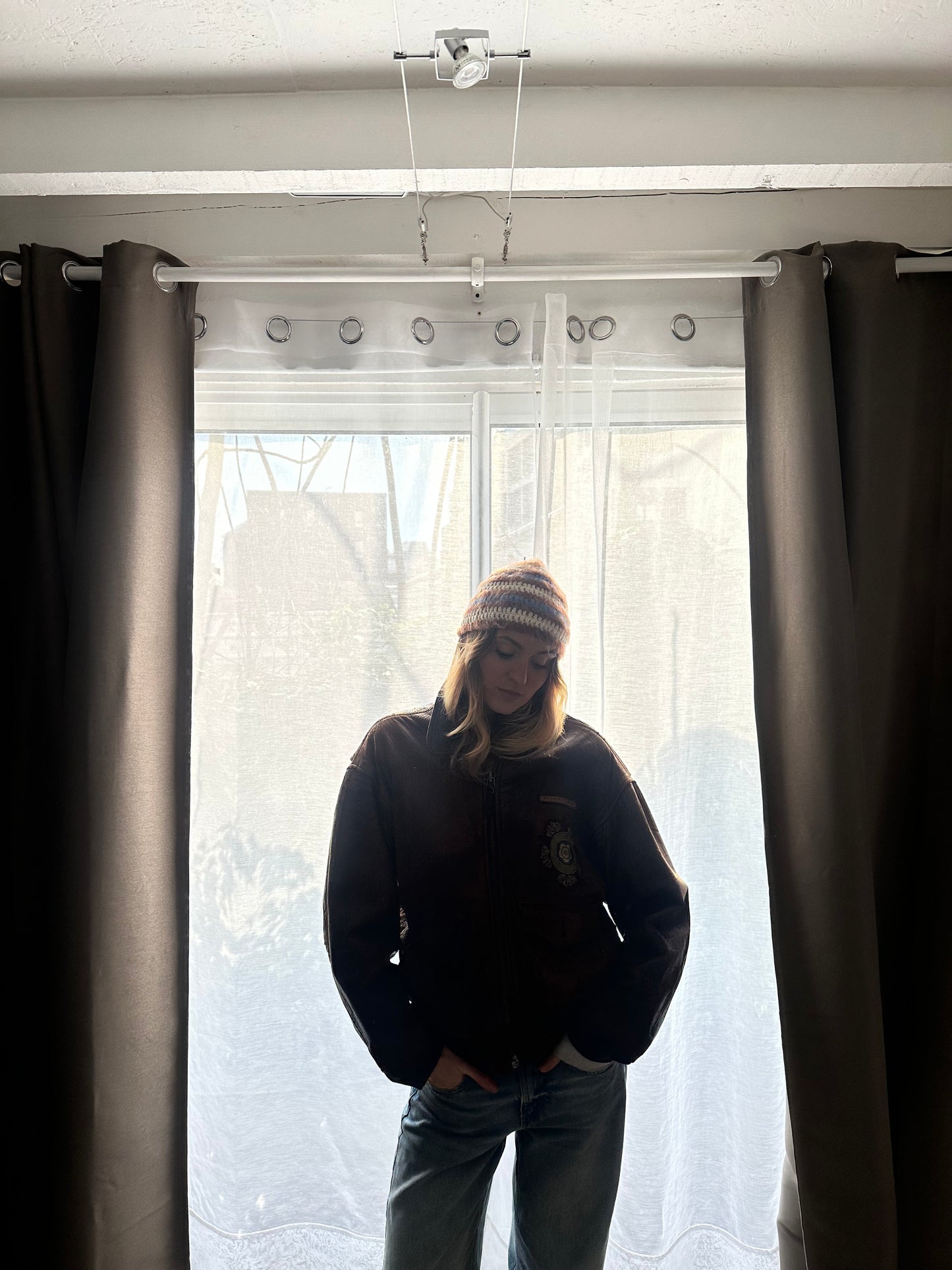 Bonnet fait main au crochet en mohair et coton