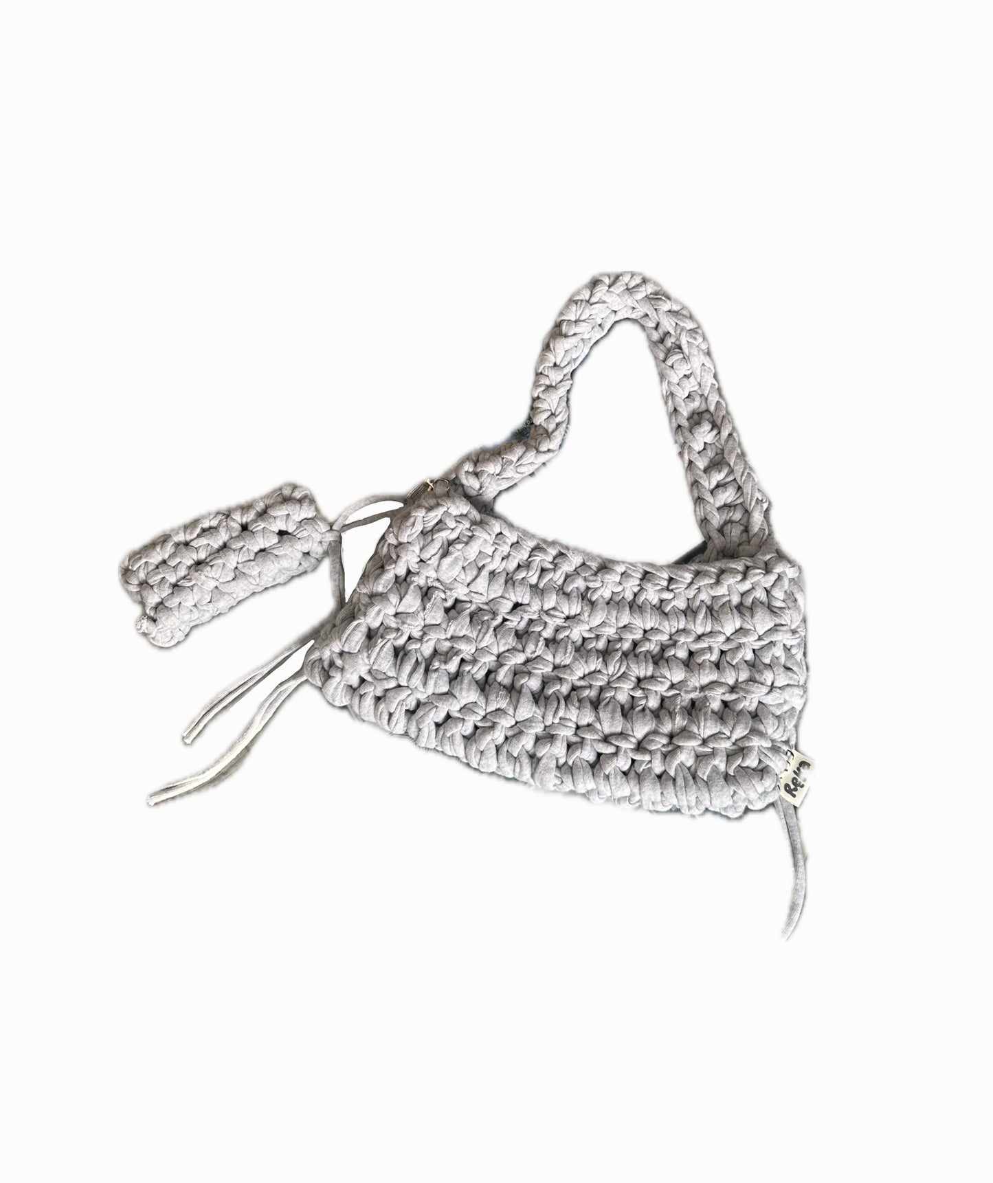 Sac baguette en crochet gris clair