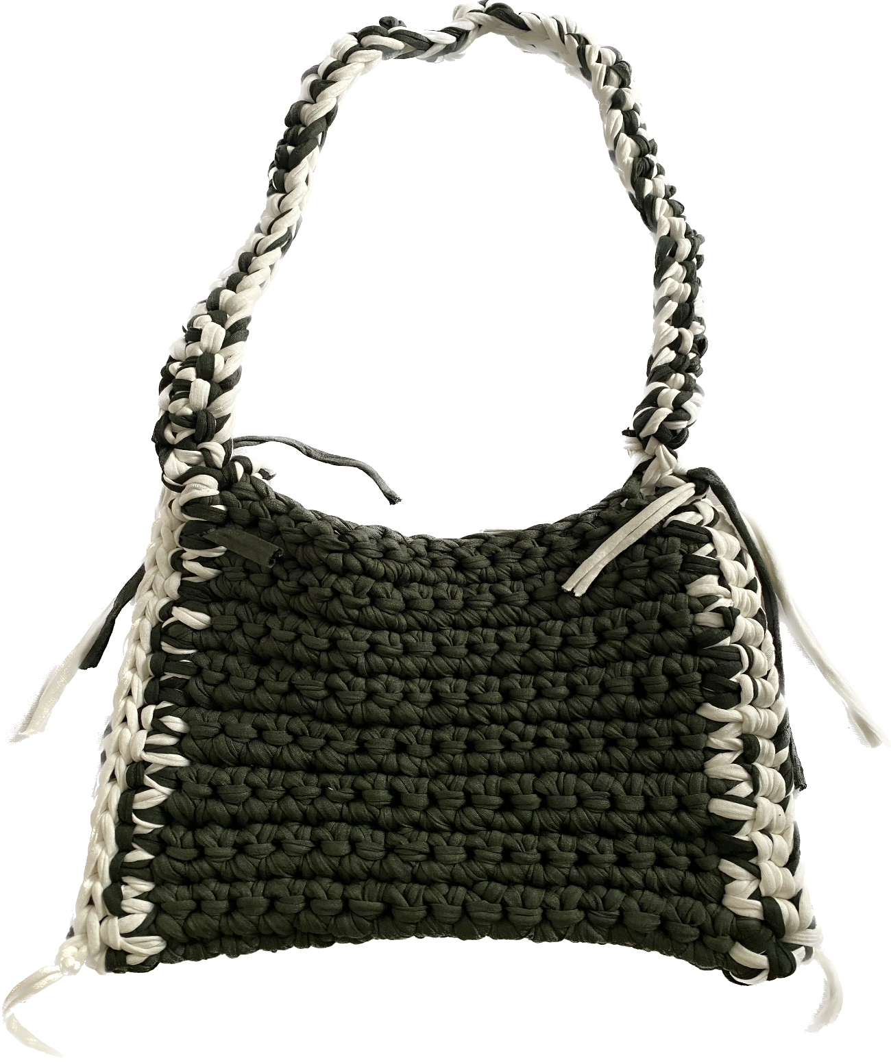 Sac en crochet kaki et blanc
