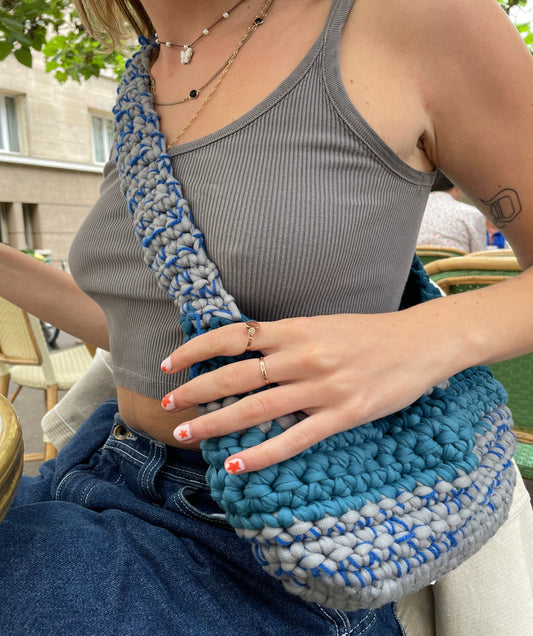 Sac en crochet marbré turquoise